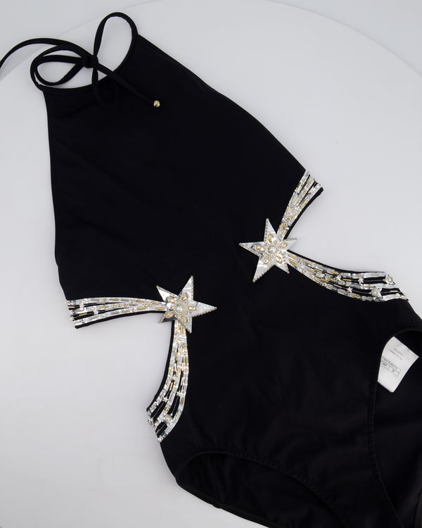 Chanel Black Halter Neck Once Piece Swimsuit with Shooting Star Embellishment with Pearls&nbsp; FR 36 (UK 8)