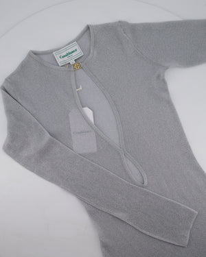 Casablanca Silver Metallic Sheer Long Sleeve Maxi Dress with Split and Gold Logo Detail Size S (UK 8)RRP 675£