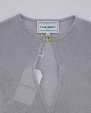 Casablanca Silver Metallic Sheer Long Sleeve Maxi Dress with Split and Gold Logo Detail Size S (UK 8)RRP 675£