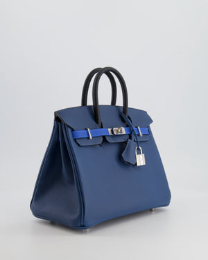 Hermès Birkin 25cm Retourne Tricolour in Deep Blue, Bleu Hydra and Black Epsom Leather with Palladium Hardware