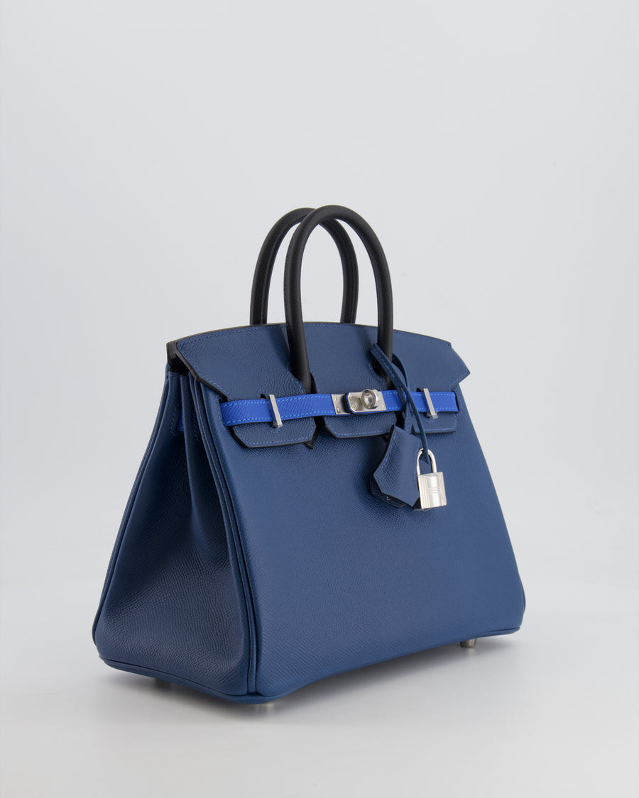 Hermès Birkin 25cm Retourne Tricolour in Deep Blue, Bleu Hydra and Black Epsom Leather with Palladium Hardware