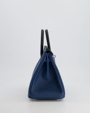 Hermès Birkin 25cm Retourne Tricolour in Deep Blue, Bleu Hydra and Black Epsom Leather with Palladium Hardware