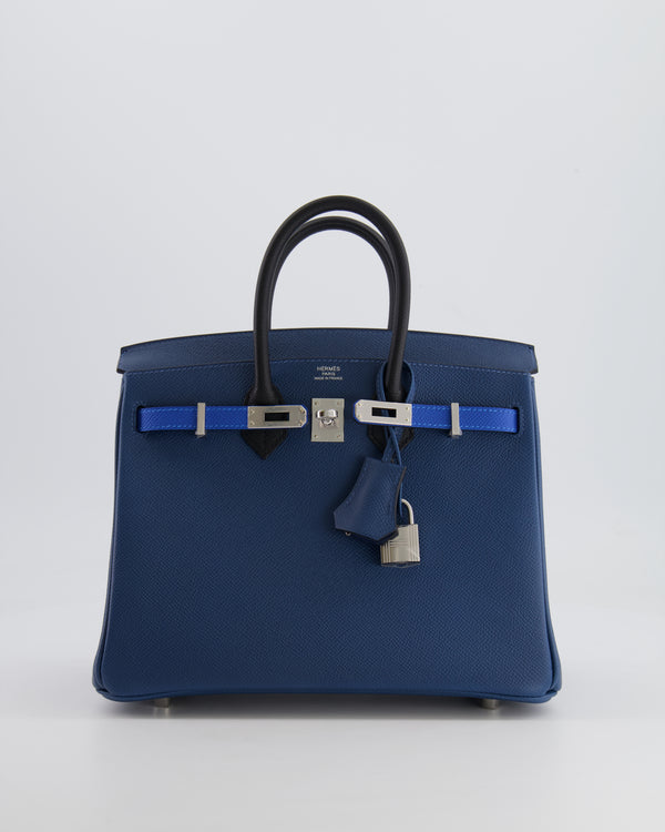 Hermès Birkin 25 Retourne Bag in Tricolour Deep Blue, Bleu Hydra and Black Epsom Leather with Palladium Hardware