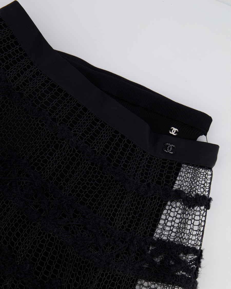 Chanel Black Midi Tulle Skirt with CC Logo Embellishment Details Size FR 36 (UK 8)