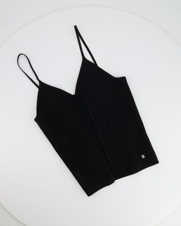 Chanel Black Sleeveless Top with Crystal CC Logo Detail Size FR 36 (UK 8)