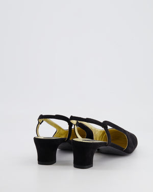 Chanel Black Suede Slingback Heel with Gold CC Detail Size EU 36C