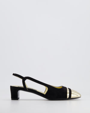 Chanel Black Suede Slingback Heel with Gold CC Detail Size EU 36C