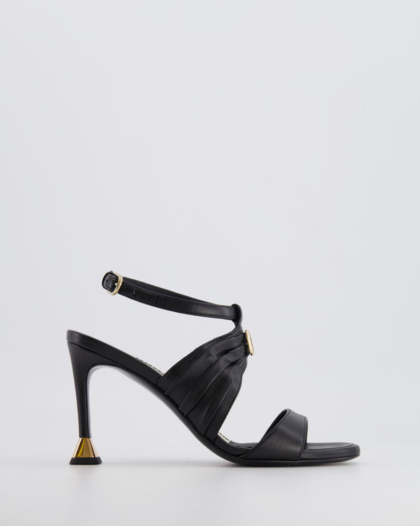 Chanel Black Leather Sandal Heels with Gold CC Details Size EU 37