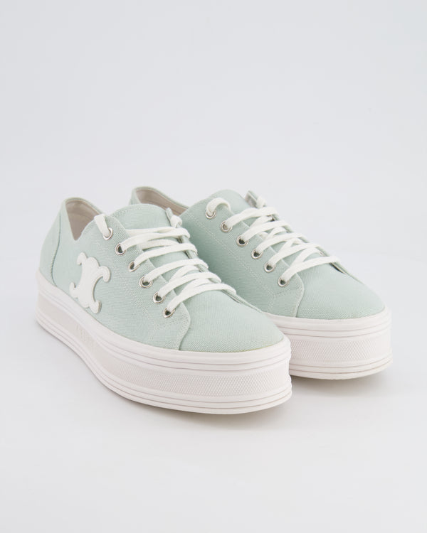 Céline Baby Blue Jane Canvas Platform Trainers with White Triomphe Logo Detail Size EU 39