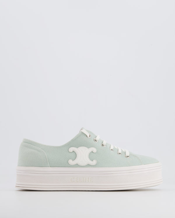 Céline Baby Blue Jane Canvas Platform Trainers with White Triomphe Logo Detail Size EU 39