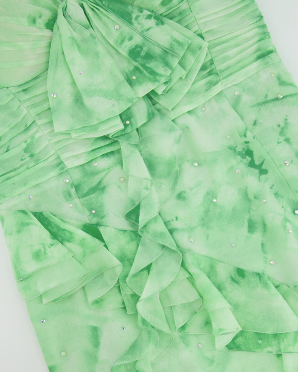 Alessandra Rich Light Green Silk Asymmetric Embellished Gown Dress Size IT 40 (UK 8) RRP £2,200