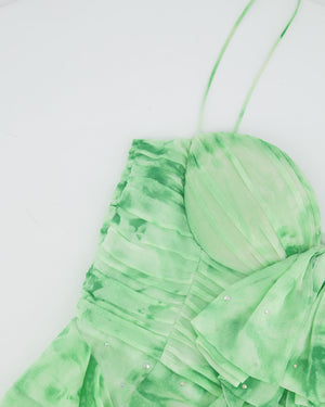 Alessandra Rich Light Green Silk Asymmetric Embellished Gown Dress Size IT 40 (UK 8) RRP £2,200