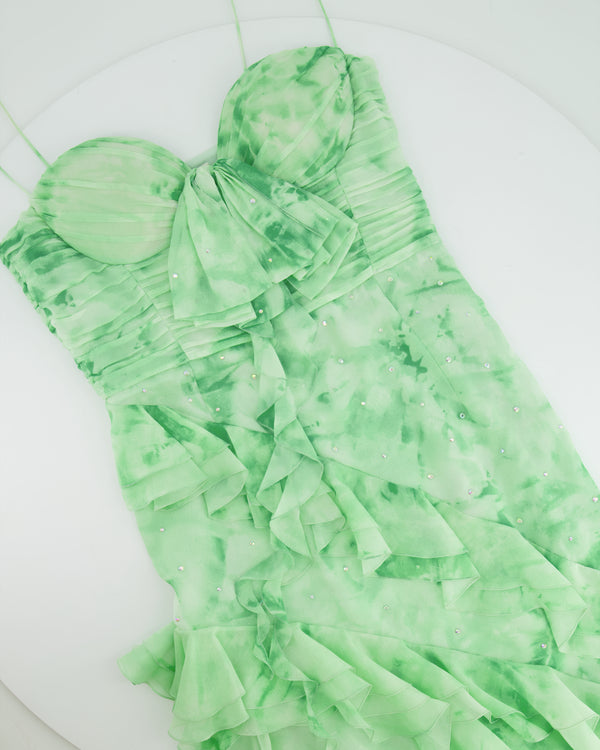 Alessandra Rich Light Green Silk Asymmetric Embellished Gown Dress Size IT 40 (UK 8) RRP £2,200