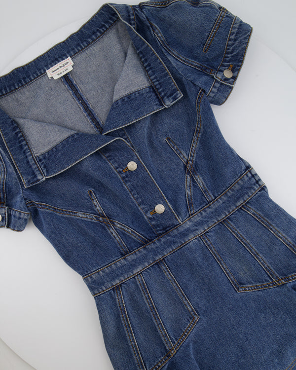 Alexander McQueen Denim Blue Mini Dress with Button Details Size IT 42 (UK 10) RRP £1,195
