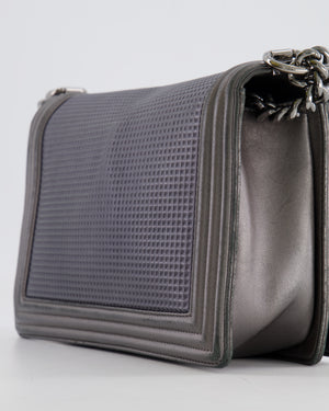 Chanel Grey Silver Medium Cube Calfskin Boy Bag with Silver, Gold and Red Hardware Hardware