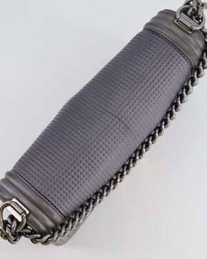 Chanel Grey Silver Medium Cube Calfskin Boy Bag with Silver, Gold and Red Hardware Hardware