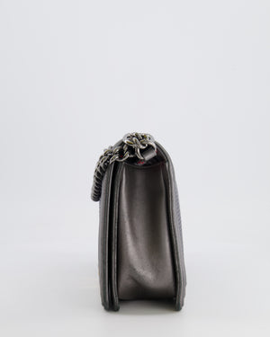 Chanel Grey Silver Medium Cube Calfskin Boy Bag with Silver, Gold and Red Hardware Hardware