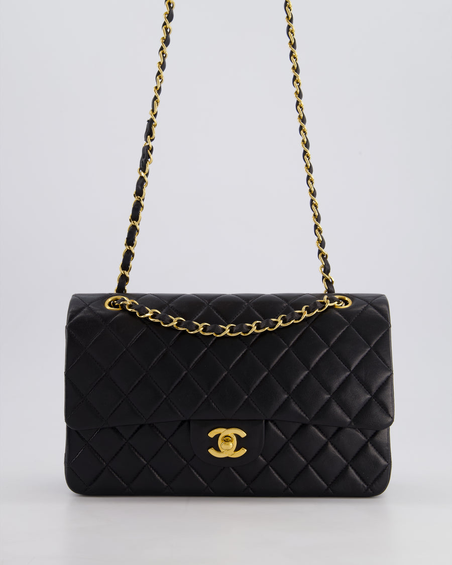 *STUNNING VINTAGE* Chanel Vintage Black Medium Classic Double Flap Bag in Lambskin Leather with 24k Gold Hardware