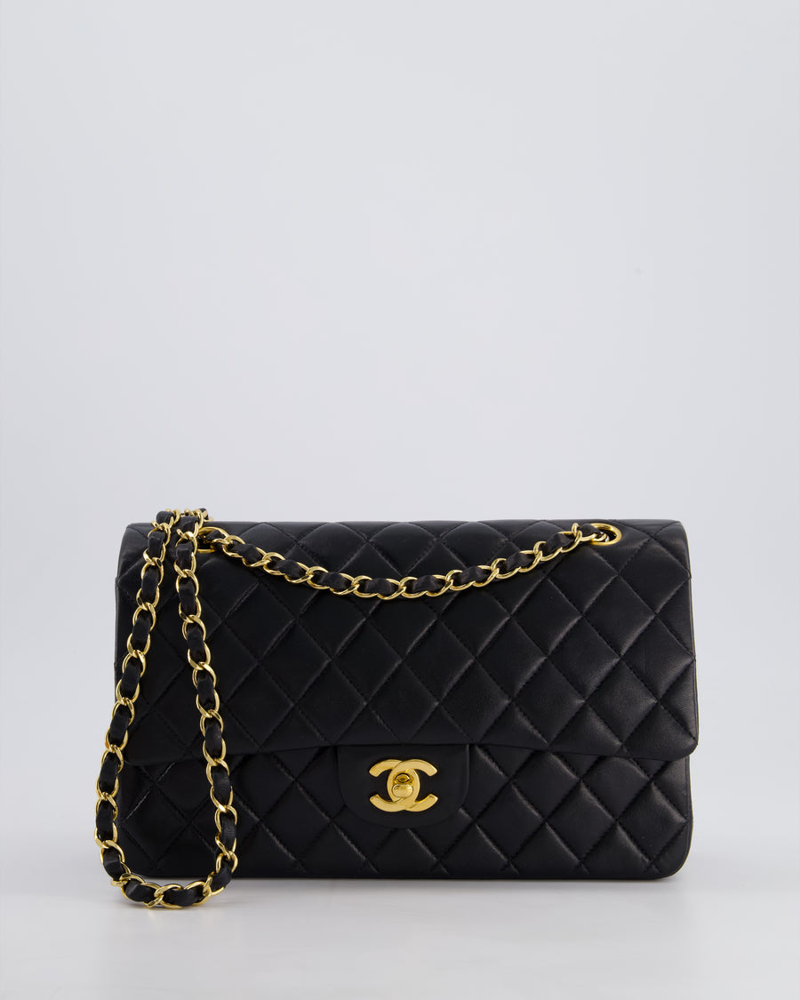 *STUNNING VINTAGE* Chanel Vintage Black Medium Classic Double Flap Bag in Lambskin Leather with 24k Gold Hardware