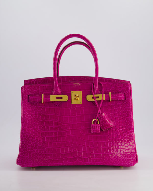 *RARE* Hermès Birkin 30cm Retourne Bag in Rose Scheherezad Crocodile Porosus with Gold Hardware
