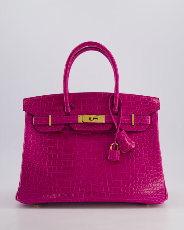 *RARE* Hermès Birkin 30cm Retourne Bag in Rose Scheherezad Crocodile Porosus with Gold Hardware