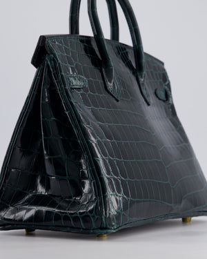 *EXTRA RARE* Hermès Birkin Retourne 25cm Bag in Vert Cypress Niloticus Crocodile Leather with Gold Hardware