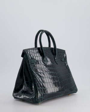 *EXTRA RARE* Hermès Birkin Retourne 25cm Bag in Vert Cypress Niloticus Crocodile Leather with Gold Hardware