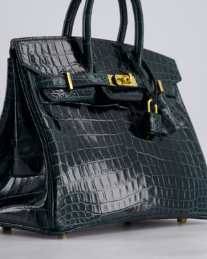*EXTRA RARE* Hermès Birkin Retourne 25cm Bag in Vert Cypress Niloticus Crocodile Leather with Gold Hardware