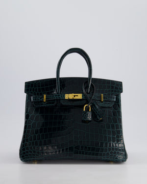 *EXTRA RARE* Hermès Birkin Retourne 25cm Bag in Vert Cypress Niloticus Crocodile Leather with Gold Hardware