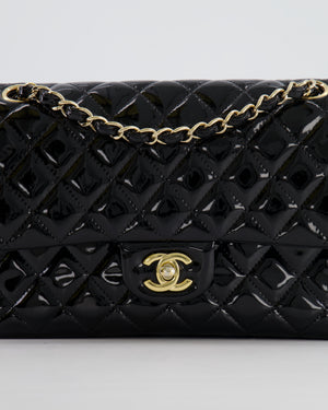 Chanel Black Medium Classic Double Flap Bag in Patent Leather with Gold Hardware