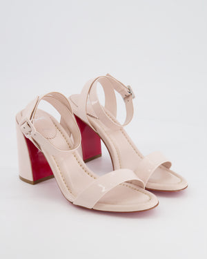 Christian Louboutin Beige Patent Leather Miss Sabina 85 Ankle Strap Heeled Sandals Size EU 39.5 RRP £735
