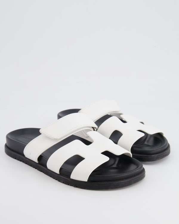 Hermès White and Black Leather Chypre Sandals Size EU 39.5