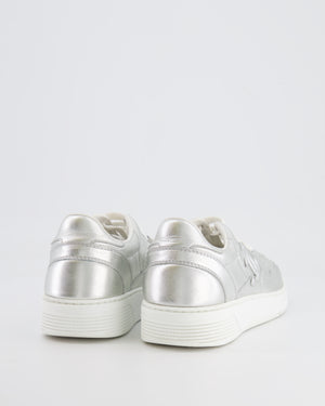 Chanel 24C Silver Metallic and White CC Logo Trainers Size EU 39