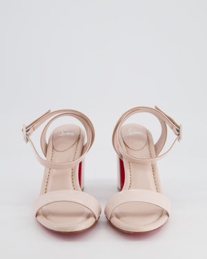 Christian Louboutin Beige Patent Leather Miss Sabina 85 Ankle Strap Heeled Sandals Size EU 39.5 RRP £735