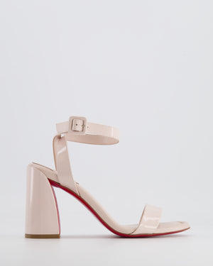 Christian Louboutin Beige Patent Leather Miss Sabina 85 Ankle Strap Heeled Sandals Size EU 39.5 RRP £735