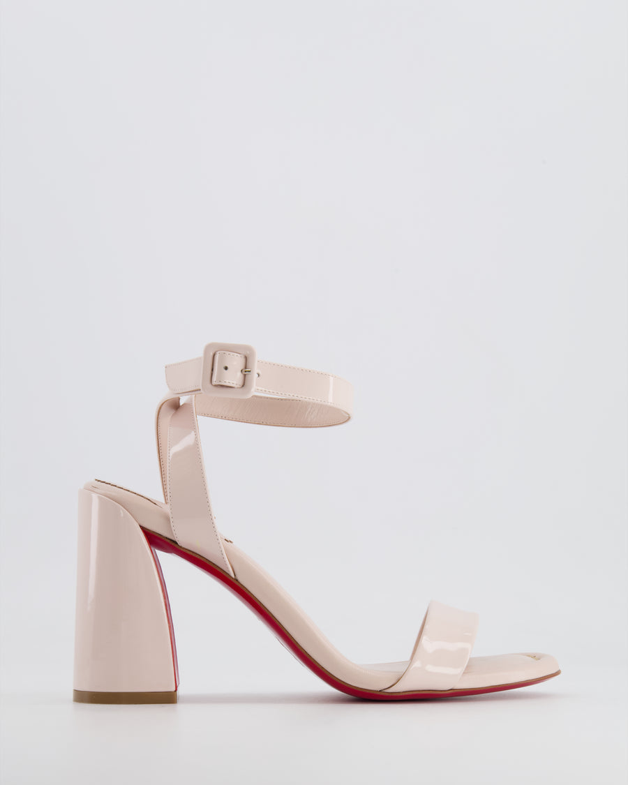 Christian Louboutin Beige Patent Leather Miss Sabina 85 Ankle Strap Heeled Sandals Size EU 39.5 RRP £735