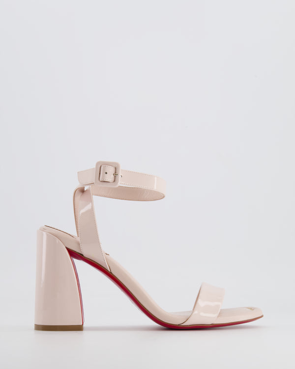 Christian Louboutin Beige Patent Leather Miss Sabina 85 Ankle Strap Heeled Sandals Size EU 39.5 RRP £735