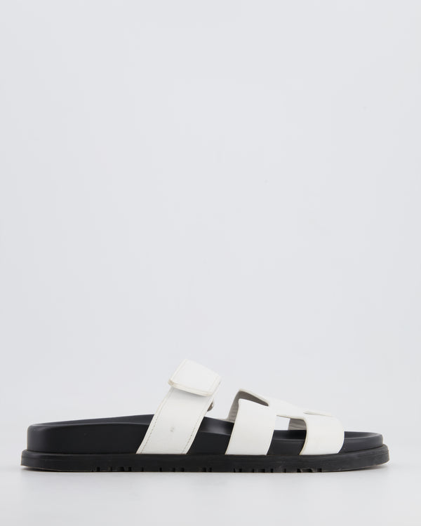 Hermès White and Black Leather Chypre Sandals Size EU 39.5