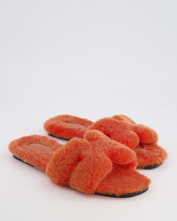 Hermès Orange Sunset Wool Oran Sandals Size EU 38.5
