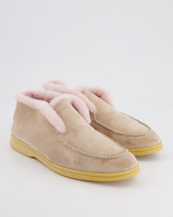 Loro Piana Beige Suede and Pink Fur Open Walk Ankle Boots Size EU 38 RRP £2,060