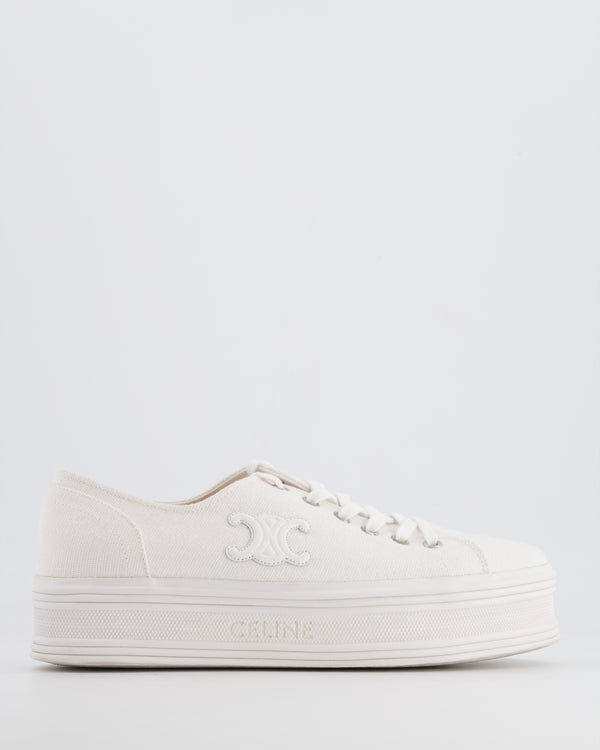 Céline White Jane Canvas Platform Trainers with White Triomphe Logo Detail Size EU 38