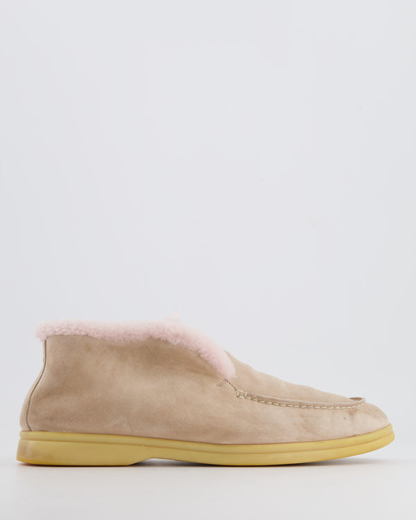 Loro Piana Beige Suede and Pink Fur Open Walk Ankle Boots Size EU 38 RRP £2,060