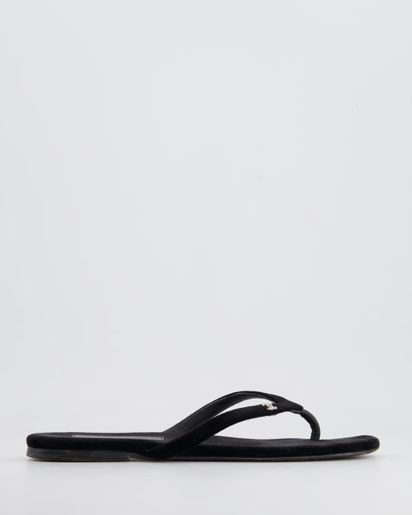 *HOT* Chanel Black Velvet Flip Flops with CC Crystal Logo Detail Size 38.5C