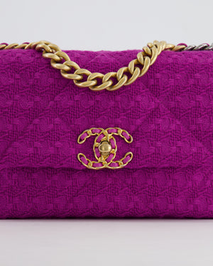 Chanel Magenta Tweed Medium 19 Bag with Mixed Hardware