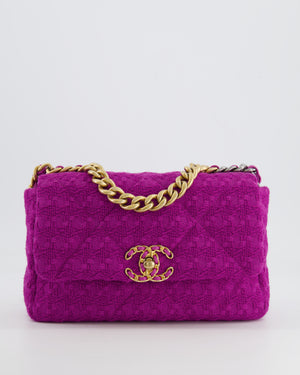Chanel Magenta Tweed Medium 19 Bag with Mixed Hardware