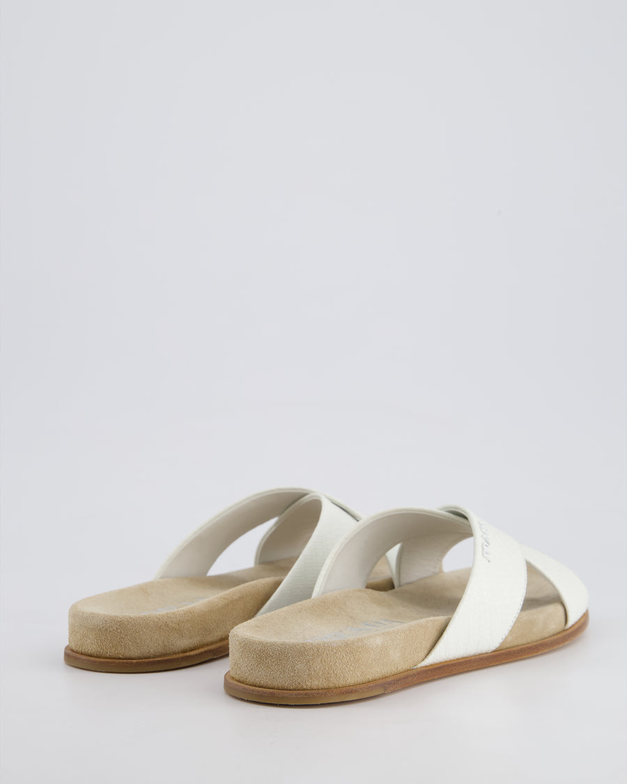 Prada White Embossed Leather Cross Over Detail Flat Sandals Size EU 36.5