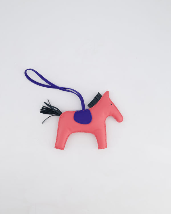 Hermès Rodeo GM Bag Charm in Rose Azalée, Vert Cyprès & Bleu Electrique Milo Leather