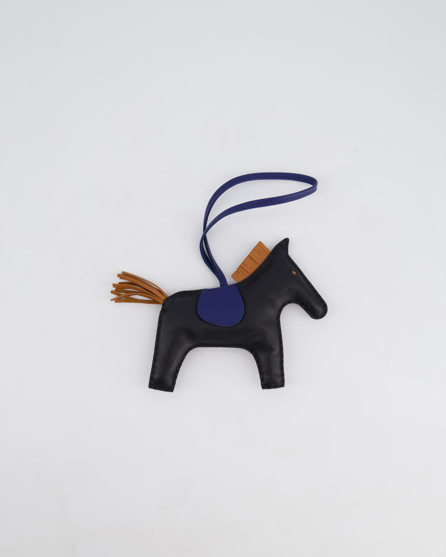 Hermès Rodeo GM Bag Charm in Noir, Gold & Bleu Saphir Milo Leather