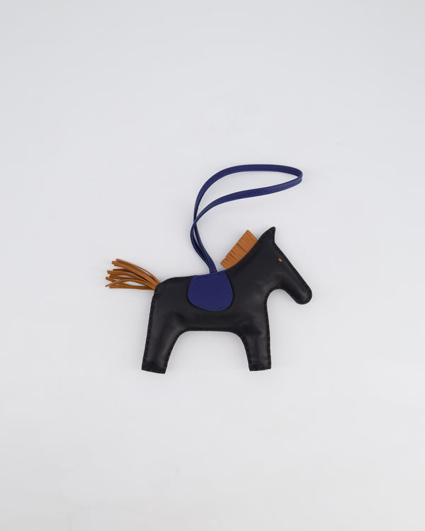Hermès Rodeo GM Bag Charm in Noir, Gold & Bleu Saphir Milo Leather