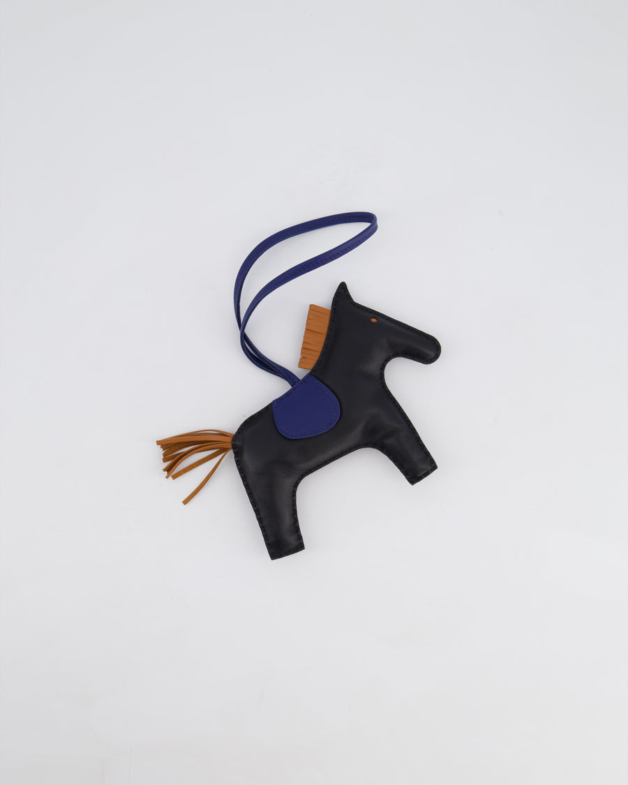 Hermès Rodeo GM Bag Charm in Noir, Gold & Bleu Saphir Milo Leather